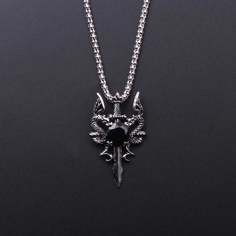 Men Accessories Necklace - Collier croix double dragon en pierre